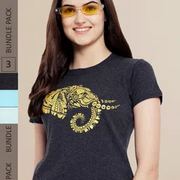 Fabflee Women Pack of 3 Typography Printed Cotton T-shirt-picture-19