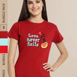 Fabflee Women Pack Of 3 Typography Printed Cotton T-shirts-picture-36