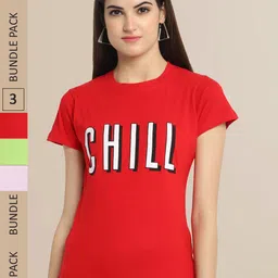 Fabflee Women Pack Of 3 Typography Printed Cotton T-shirt-picture-19