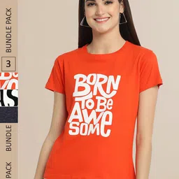 Fabflee Pack Of 3 Women Typography Printed Cotton T-shirt-picture-36