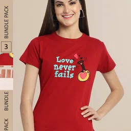 Fabflee Women Pack of 3 Typography Printed Cotton T-shirt-image-52