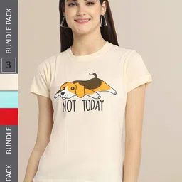 Fabflee Women Beige & Blue Pack of 3 Printed Printed T-shirt-picture-11