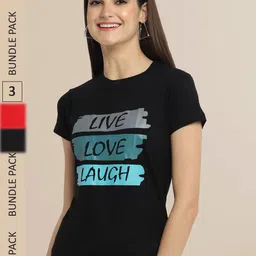 Fabflee  Black & Red Pack Of 3 Typography Printed Cotton T-shirts-picture-10