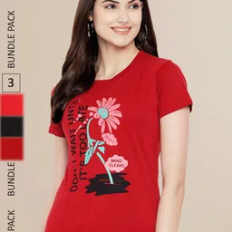 Fabflee Women Pack Of 3 Printed Cotton T-shirt-picture-28