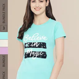 Fabflee Pack Of 3 Women Typography Printed Cotton T-shirt-picture-20