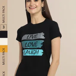 Fabflee Women  Pack of 3 Typography Printed Cotton T-shirt-image-45