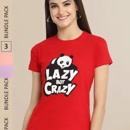 Fabflee Red & Lavender Pack Of 3 Printed Cotton T-shirts-picture-41