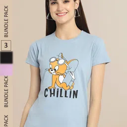 Fabflee Blue & Lavender Pack Of 3 Printed Cotton T-shirts-picture-19