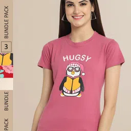 Fabflee Women Pack Of 3 Typography Printed Cotton T-shirts-picture-10