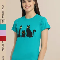 Fabflee Women Cotton Printed T-shirt Pack of 3-image-79