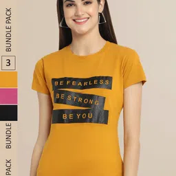 Fabflee Women Pack of 3 Typography Printed Cotton T-shirts-picture-20