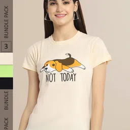 Fabflee Pack Of 3 Women Typography Printed Cotton T-shirt-picture-17