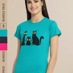 Fabflee Women Pack of 3 Printed Cotton T-shirt-picture-28