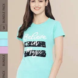 Fabflee Pack Of 3 Women Typography Printed Cotton T-shirt-picture-29