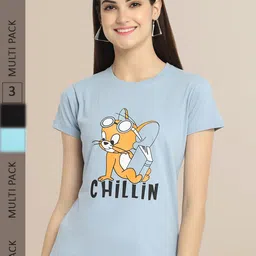 Fabflee Women Pack Of 3 Typography Printed Cotton T-shirt-picture-32