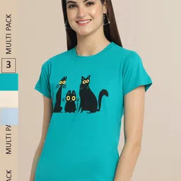 Fabflee Women Pack of 3 Cotton Printed T-shirt-image-80