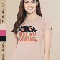 Fabflee Women Pack of 3 Typography Print T-shirt-picture-37