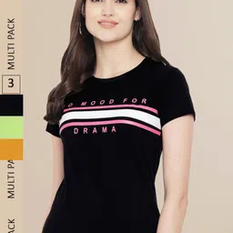 Fabflee Women Pack of 3 Typography Printed Cotton T-shirts-picture-29