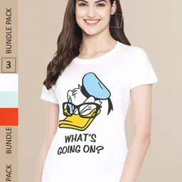 Fabflee Women White & Orange Pack of 3 Typograph Printed Cotton T-shirts-picture-29