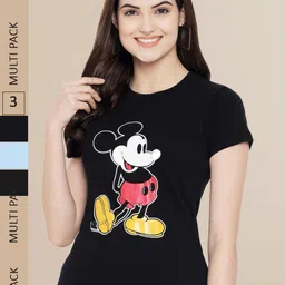 Fabflee Women Blue & Black Pack of 3 Graphic Printed Cotton T-shirt-image-66