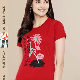 Fabflee Women Pack of 3 Printed Cotton T-shirts-picture-18