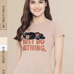 Fabflee Women White & Cream Pack of 3 Graphic Printed Cotton T-shirt-picture-10