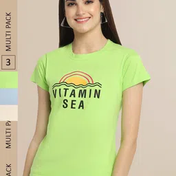 Fabflee Pack Of 3 Women Typography Printed Cotton T-shirt-picture-26