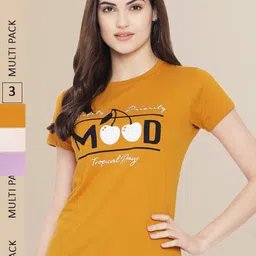 Fabflee Women Pack Of 3 Typography Printed Cotton T-shirts-picture-37