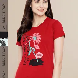 Fabflee Women Pack of 3 Printed Cotton T-shirt-picture-29