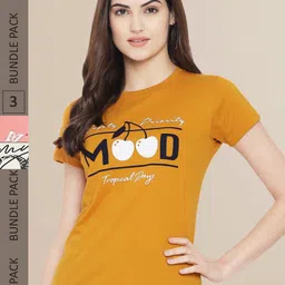 Fabflee Women Pack of 3 Typography Printed Cotton T-shirts-picture-30