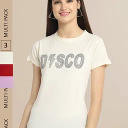 Fabflee Pack Of 3 Women Typography Printed Cotton T-shirt-image-97