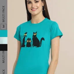 Fabflee Pack Of 3 Women Typography Printed Cotton T-shirts-picture-36