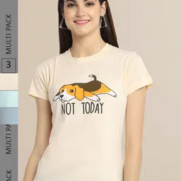 Fabflee Pack Of 3 Women Typography Printed Cotton T-shirts-picture-17