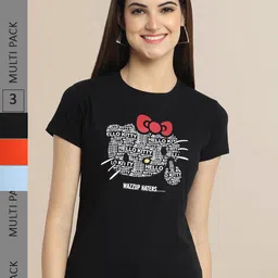 Fabflee Pack Of 3 Women Typography Printed Cotton T-shirts-picture-26