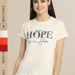 Fabflee Pack Of 3 Women Typography Printed Cotton T-shirt-image-16