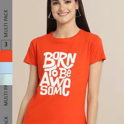 Fabflee Pack Of 3 Women Typography Printed Cotton T-shirts-picture-30