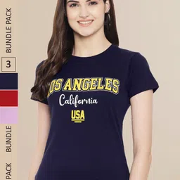 Fabflee Women Pack of 3 Typography Printed Cotton T-shirts-picture-24