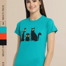 Fabflee Pack Of 3 Women Typography Printed Cotton T-shirts-picture-16