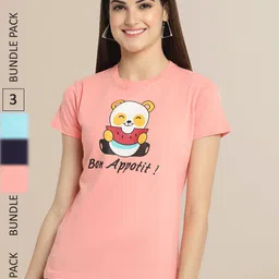 Fabflee Women Pack of 3 Printed Cotton T-shirts-image-73