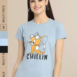 Fabflee Pack Of 3 Women Typography Printed Cotton T-shirt-picture-13