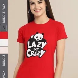 Fabflee Women Red & White Pack of 3 Printed T-shirt-picture-24