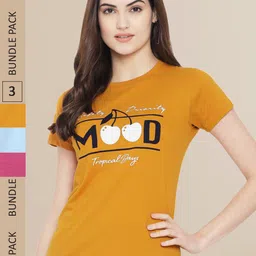 Fabflee Women Pack of 3 Typography Print T-shirt-picture-35