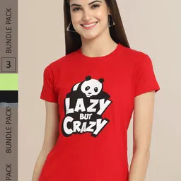 Fabflee Women Red & Fluorescent Green Typography  Pack of 3 T-shirt-picture-27