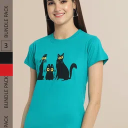 Fabflee Women Teal & Black Pack of 3 T-shirt-picture-14