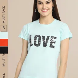 Fabflee Pack Of 3 Women Typography Printed Cotton T-shirt-picture-22