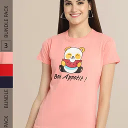 Fabflee Women Pack of 3 Typography Printed Cotton T-shirts-image-94