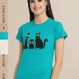 Fabflee Pack Of 3 Women Typography Printed Cotton T-shirt-picture-14