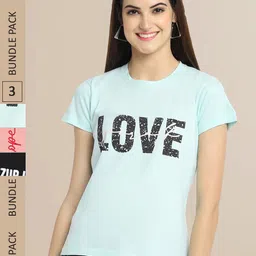 Fabflee Women Pack Of 3 Typography Printed Cotton T-shirts-image-26