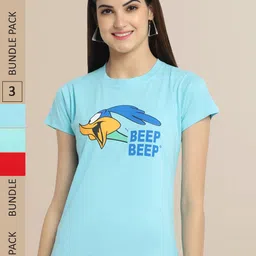 Fabflee Women Pack Of 3 Typography Printed Cotton T-shirt-picture-36