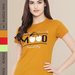 Fabflee Pack Of 3 Women Typography Printed Cotton T-shirt-picture-33